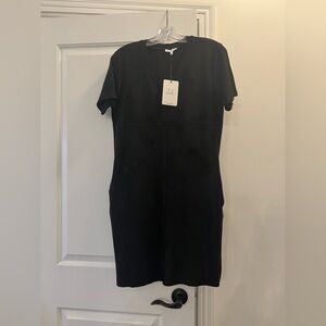 Oh Black Short-Sleeve V-Neck Faux Suede Dress